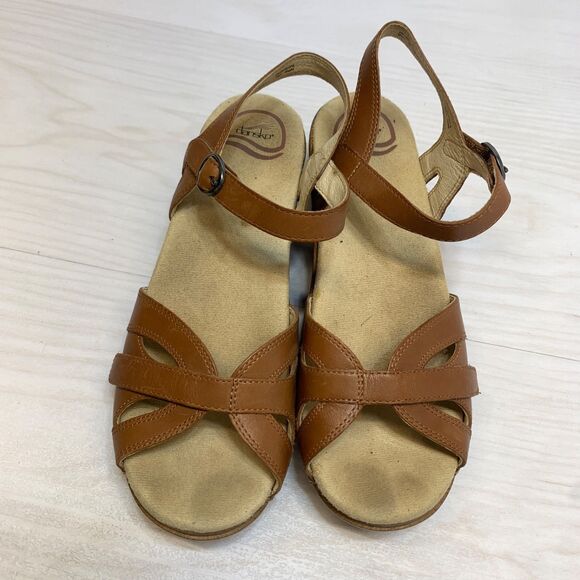 Dansko Season Sandals Camel Brown Leather Strappy Wedge Women's size 39 / 8.5 - Picture 6 of 12